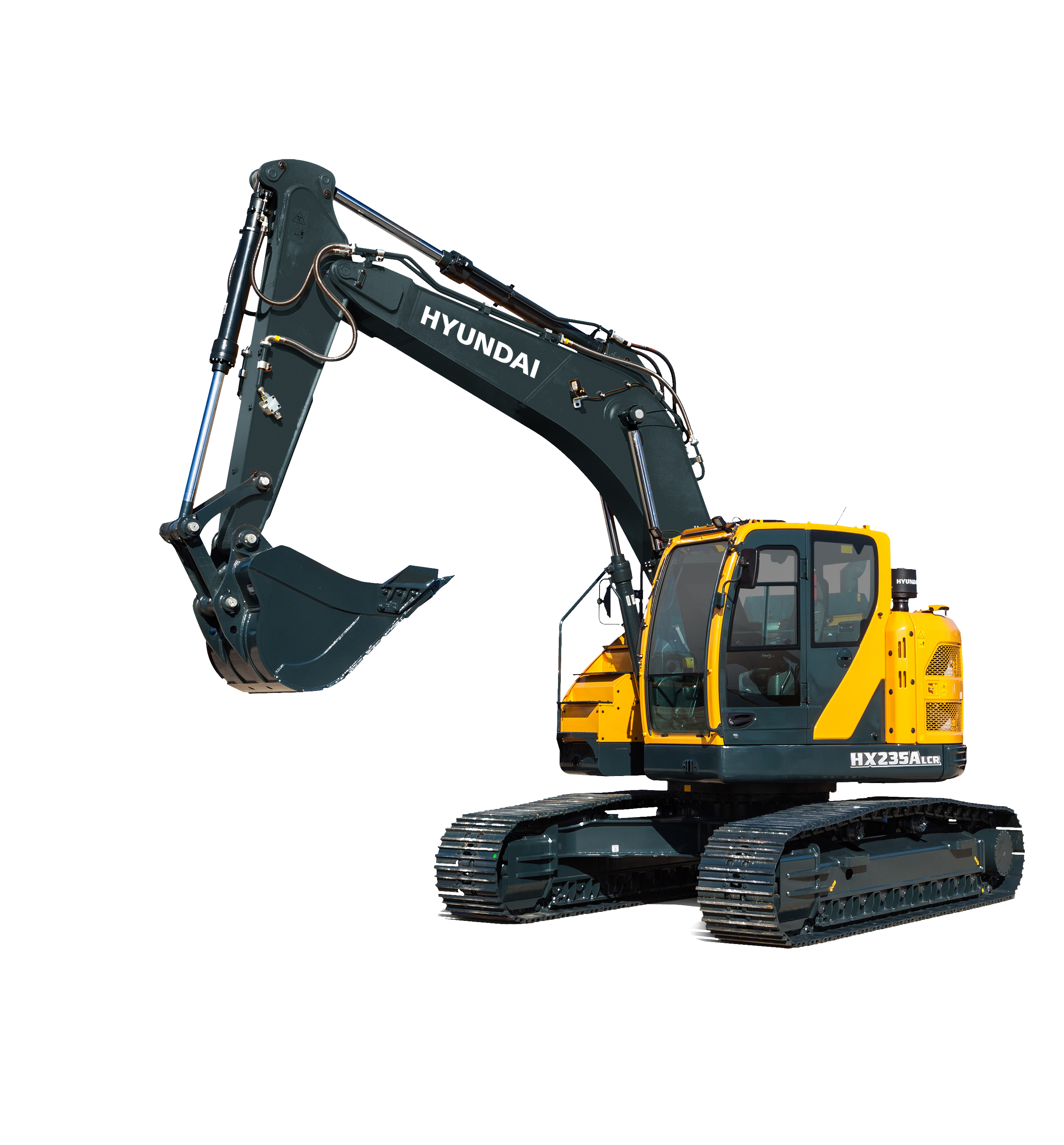 De HX235 LCR (compacte radius) steekt aan de achterzijde gering uit met een gebogen contragewicht dat langs de rupsbanden beweegt met een minimale overhang. Dat verkleint de uitzwenking van de achterzijde van de machine, waardoor operatoren met een gerust hart in krappe ruimtes kunnen werken. De duurzaamheid is ook verbeterd, omdat hierdoor de kans veel kleiner is dat de machine tegen muren of obstakels zal botsen